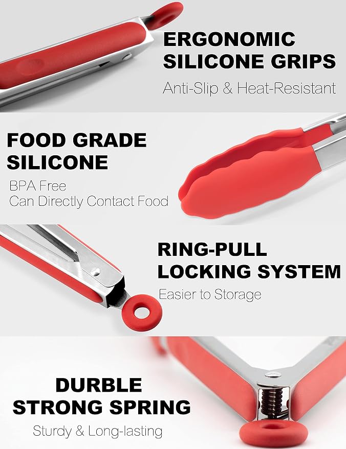 Anaeat Non-Stick Silicone Locking Tong Set of 3 - Image 5