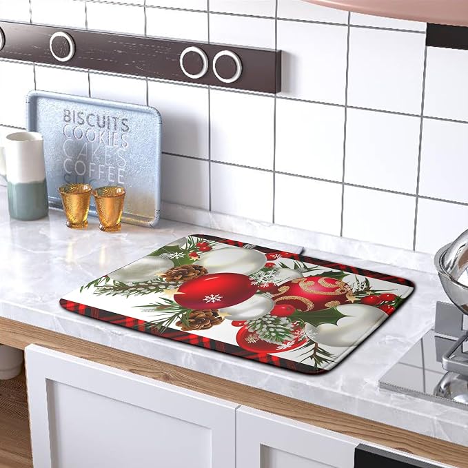 Red Buffalo Plaid Christmas Kitchen Drying Mats - Image 5