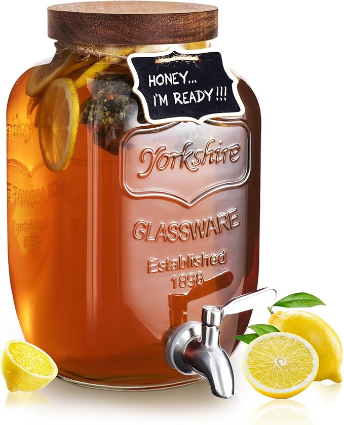 Mustry Glass Drink Dispenser for Parties, 1 Gallon Beverage Dispenser by Mustry