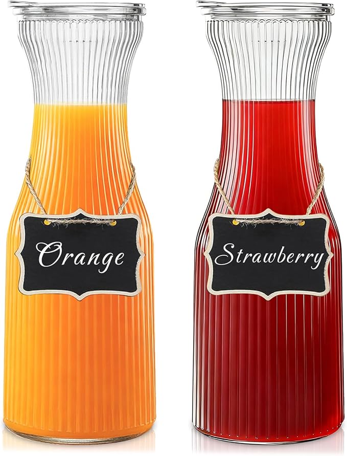 INSETLAN 1 Liter Ribbed Glass Carafe by INSETLAN