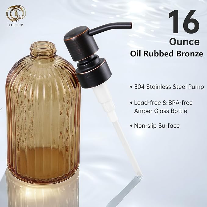 16 OZ Amber Glass Soap Dispenser, Amber Stripe Bathroom Hand Soap Dispensers - Image 7