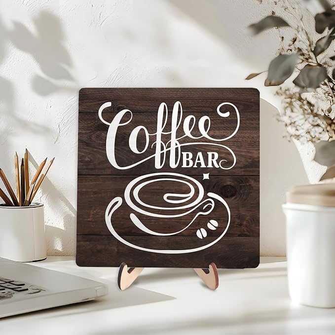 Vintage Coffee Bar Decor Sign, Rustic Wooden Plaque - Image 3