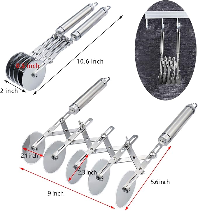 Juome 5 Wheel Pastry Cutter Stainless Pizza Slicer Multi-Round Dough Cutter - Image 2