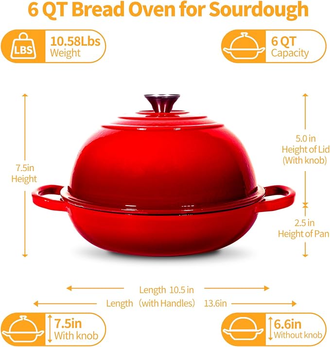 ONKO Dutch Oven For Sourdough Bread Baking, 6QT Enameled Cast Iron Dutch Oven - Image 4