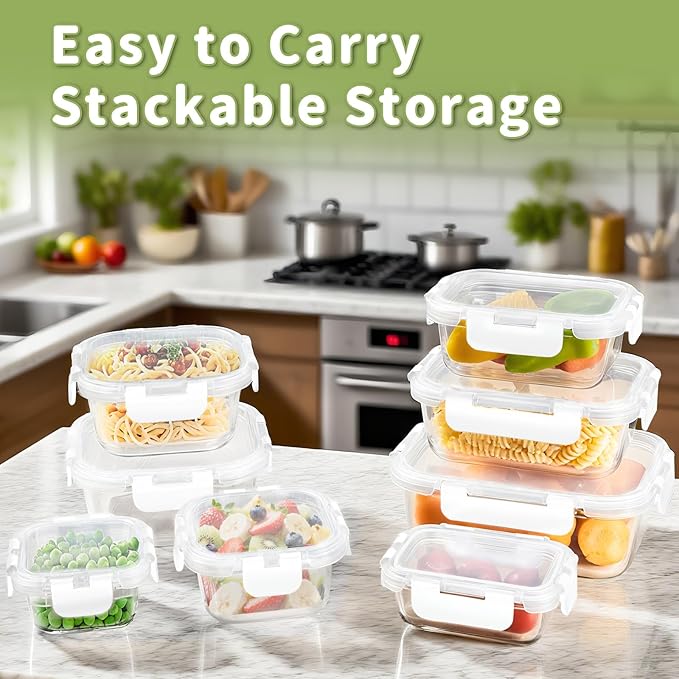 HOMBERKING 8 Pack Glass Food Storage Containers - Image 3