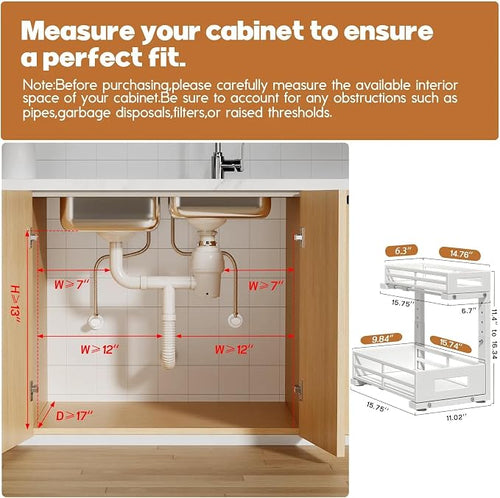 1-Pack Under Sink Organizers and Storage, 2-Tier L Shape Pull Out Cabinet - Image 2