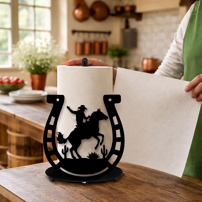 Horseshoe Western Paper Towel Holder Black Metal Farmhouse Napkin Holder Rustic - Image 7