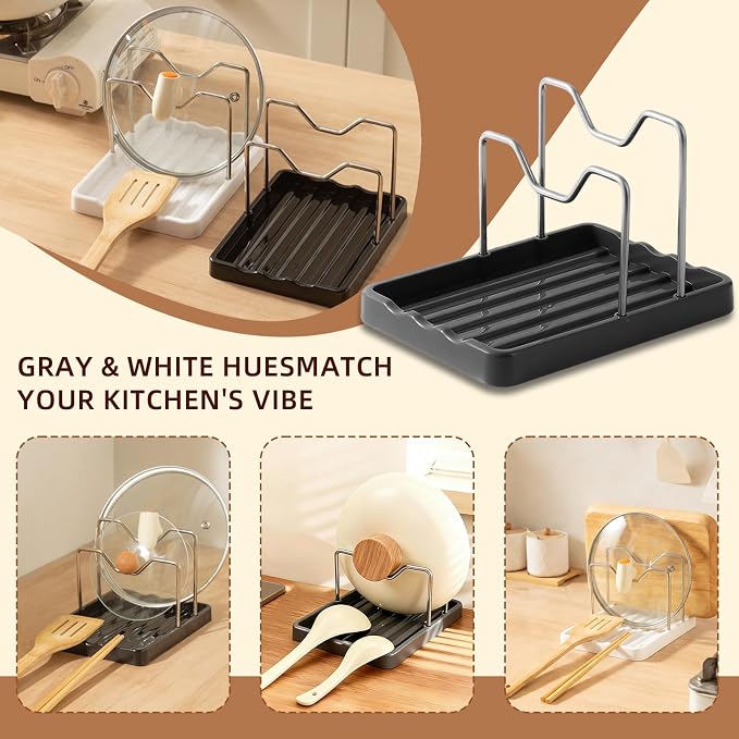 Pot Lid Holder and Spoon Rest, 2-in-1 Kitchen Counter Organizer - Image 7