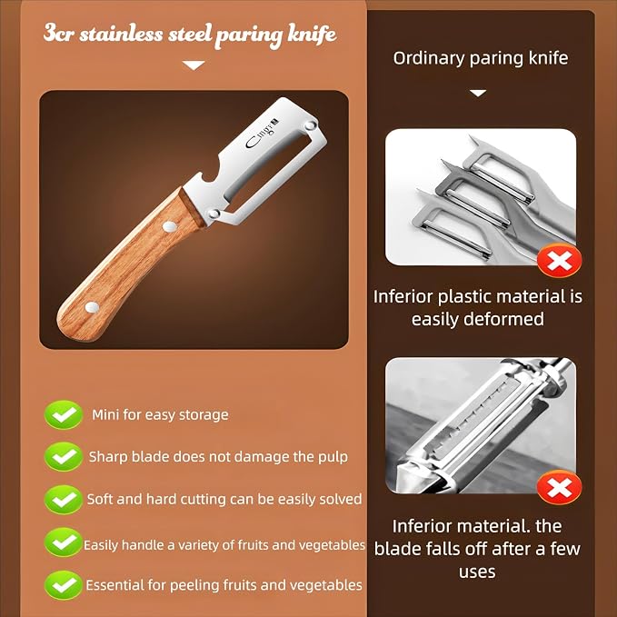 Premium Vegetable Peeler with Wooden Handle and Bottle Opener Stainless Steel - Image 6