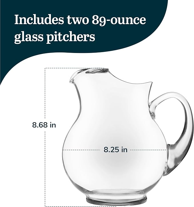 Libbey Acapulco Large Glass Pitcher Set of 2, 89 Oz, Tall Bubble Glass Pitchers - Image 3