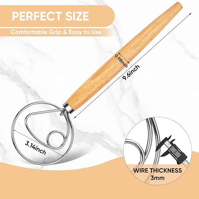 Maxjoy Danish Dough Whisk Wooden Dutch Bread Mixer - Image 3
