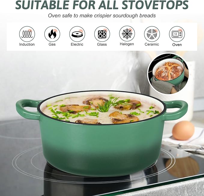 TeamFar Enameled Cast Iron Dutch Oven - 3QT Small Dutch Oven Pot - Heavy Duty - Image 4
