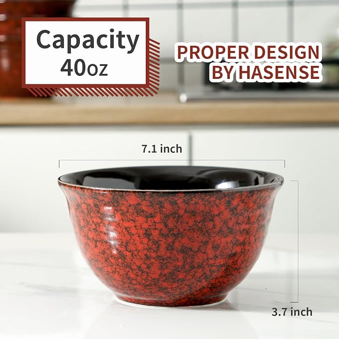HASENSE Ceramic Soup Bowls, 40 Oz Serving Bowls Set of 4, Cereal Bowls - Image 3