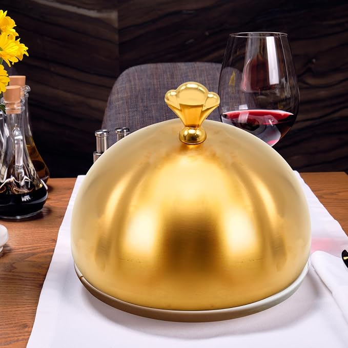 Gold Stainless Steel Food Dome Cover Food Protecting Dome Cover Serving Plate - Image 5