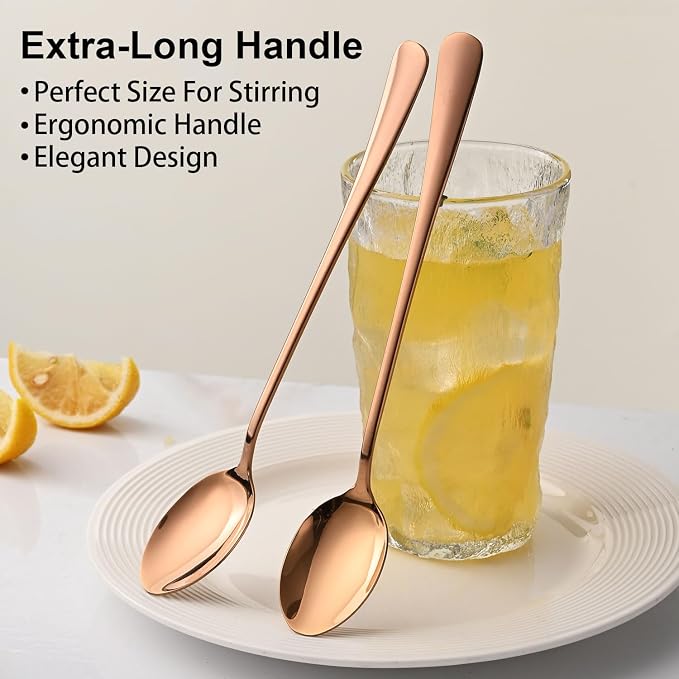7.5 Inches Long Handle Coffee Stirring Spoons, Copper Stainless Steel Ice Cream - Image 4