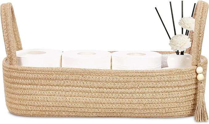 ABenkle XL Small Storage Basket, Jute Rope Woven Toilet Paper Tray Organizer by ABenkle