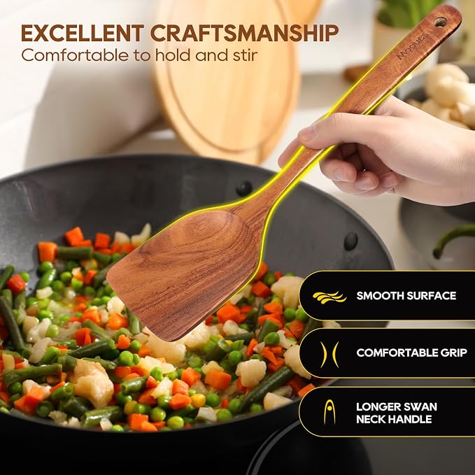 Wooden Spoons for Cooking, Comfortable Grip, Heat Resistant Kitchen Utensils - Image 6