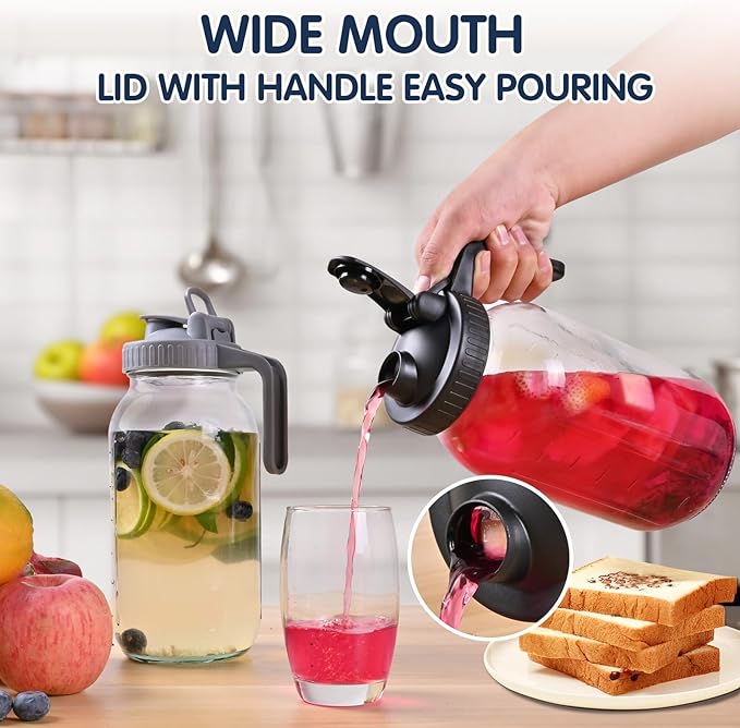 Glass Pitchers with Lid, 64OZ Leak-Proof Airtight Mason Jars, Wide Mouth Water - Image 4