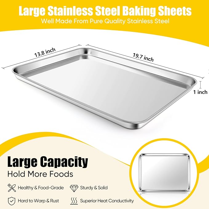 Homikit Baking Pan Sheet Set of 2, Stainless Steel Cookie Sheets Tray - Image 2