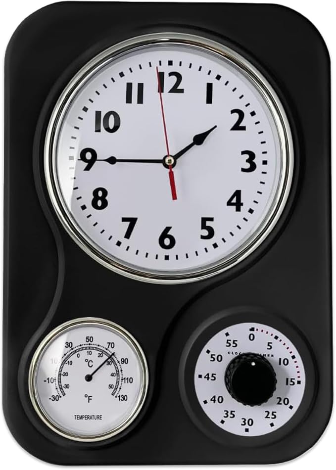 Lily's Home - 9.5 Inch x 12.5 Inch - Retro Kitchen Wall Clock, Vintage Wall by LilysHome