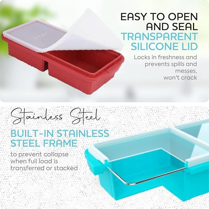Silicone Freezer Tray With Lid-Soup Freezer Container molds-Large Ice Cube Tray - Image 3