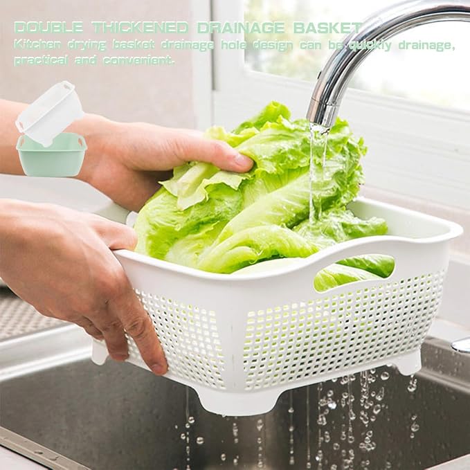 Double-layer Draining Basket Plastic Fruits & Vegetable Wash & Drain Basket - Image 6