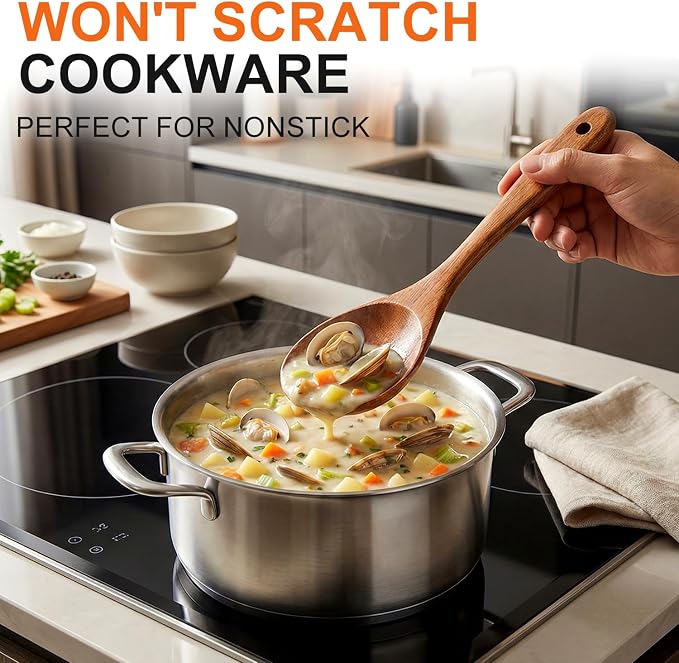5 Pcs Best Wooden Spoons for Cooking Kitchen Utensils Set Acacia Wood Cooking - Image 3