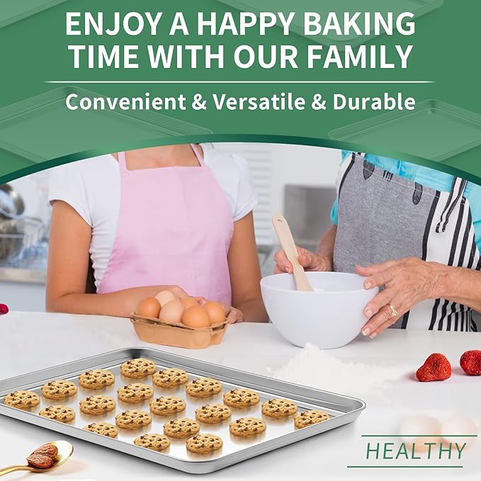 Baking Sheets Set of 2, HKJ Chef Cookie Sheets 2 Pieces Stainless Steel Baking - Image 7