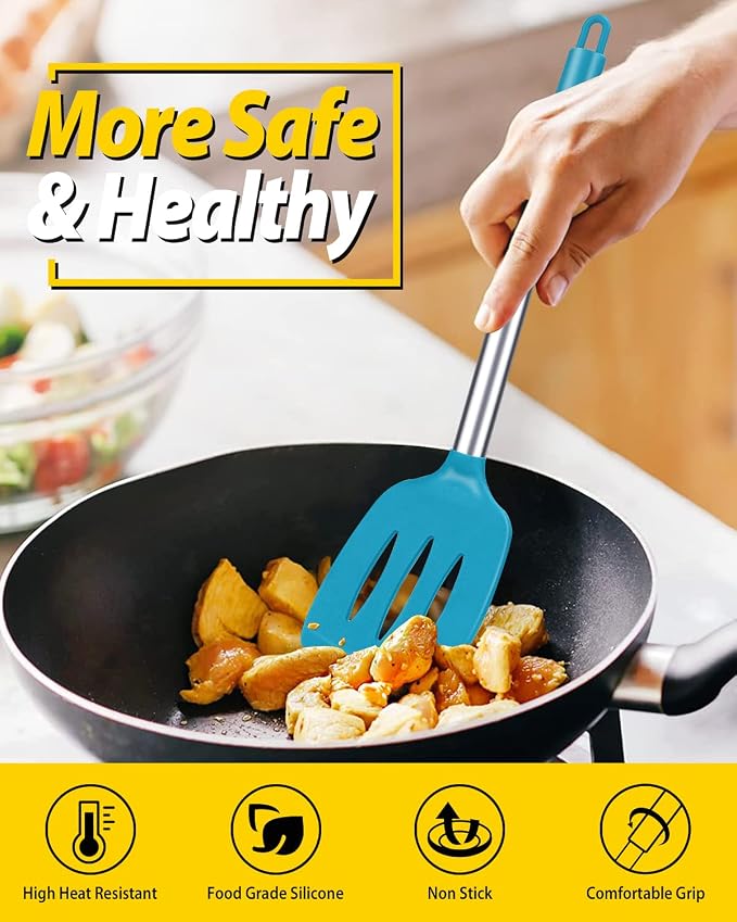 Pack of 2 Silicone Solid Turner, Non Stick Slotted Kitchen Spatulas, High Heat - Image 5