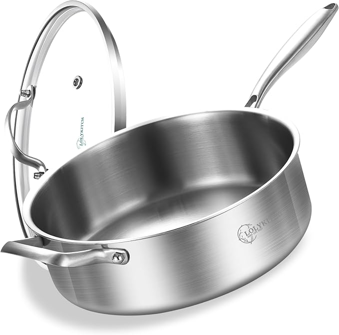 LOLYKITCH 5 QT Tri-Ply Stainless Steel Sauté Pan, 12 Inch Deep Frying Pan by LolyKitch
