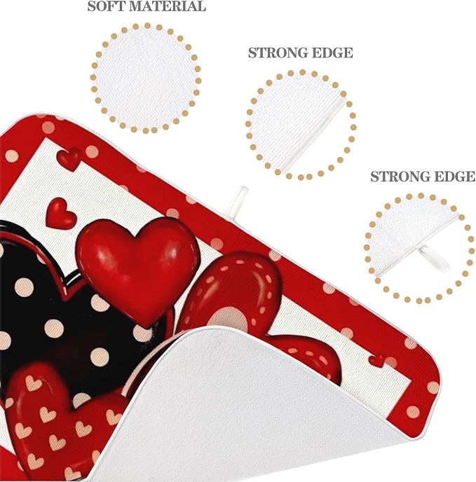 Valentines Dish Drying Mat 18x24 Inch Black Red Hearts Dish Drainer Protector - Image 7