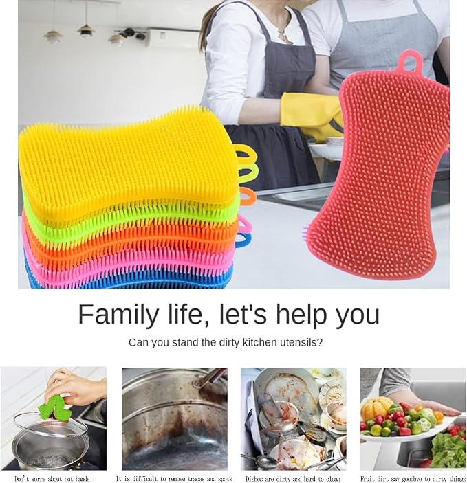 Silicone Sponge Dish Washing Kitchen Scrubber, 6 Pack Reusable Dish Washing - Image 5