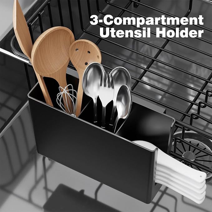 Dish Drying Rack in Sink: Expandable, 3-Slot Utensil Holder, Anti-Slip Handle. - Image 4