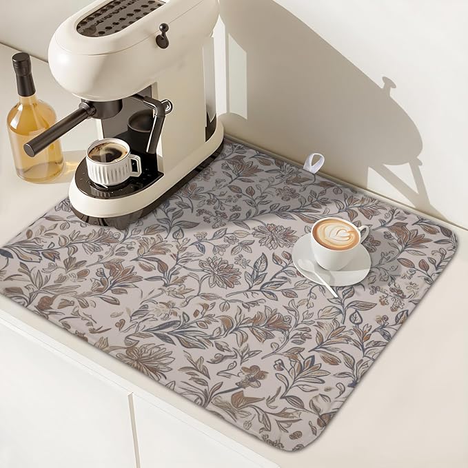 Vintage Floral Dish Drying Mat for Kitchen Counter Brown Antique Flower - Image 7