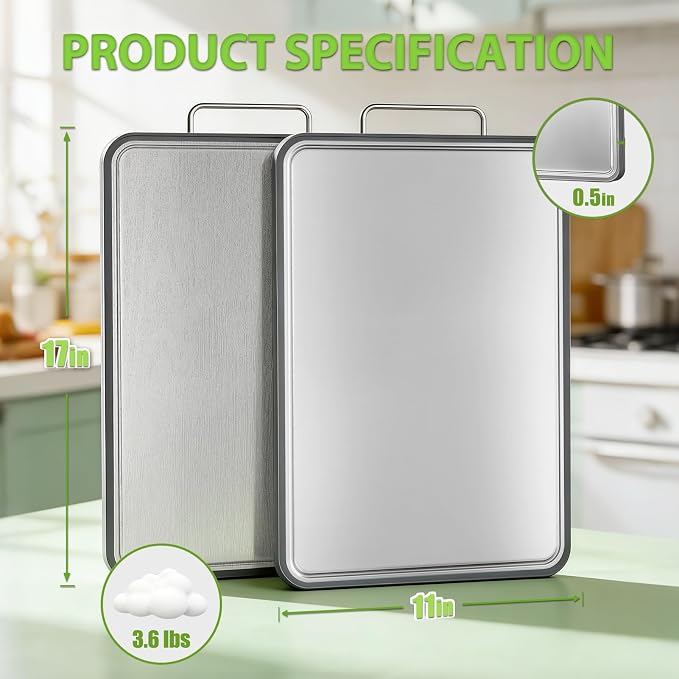 Stainless Steel Cutting Board for Kitchen, Double Sided Defrosting Tray - Image 4