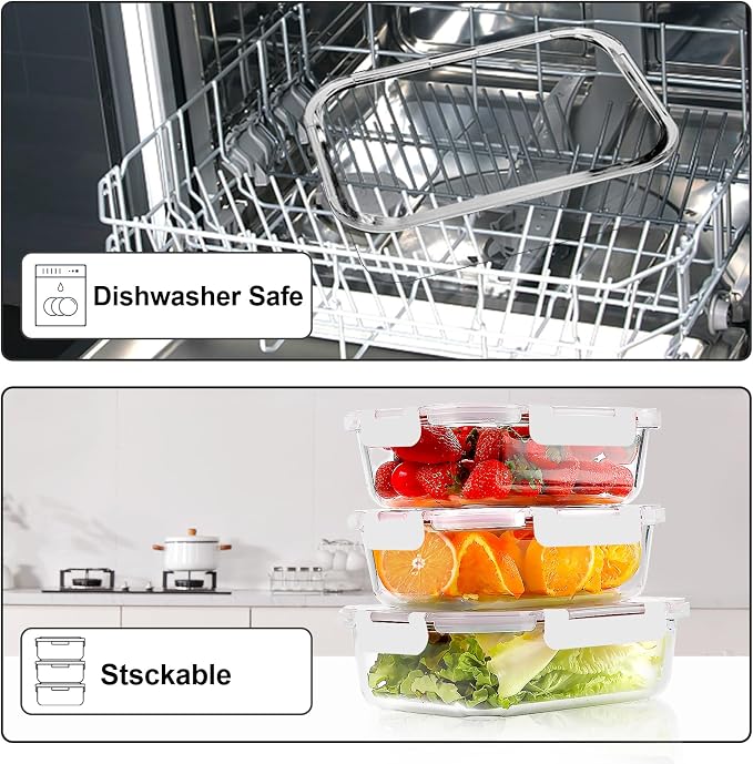 VERONES 10Pack Glass Meal Prep Containers, Airtight Glass Lunch Containers - Image 5