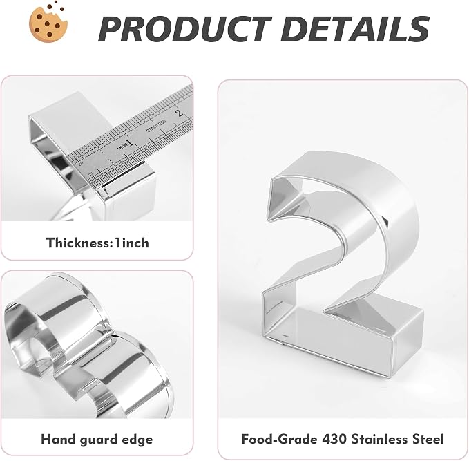 Numbers Cookie Cutters Set, 9 piece Stainless Steel Numbers Fondant Cutters Set - Image 3