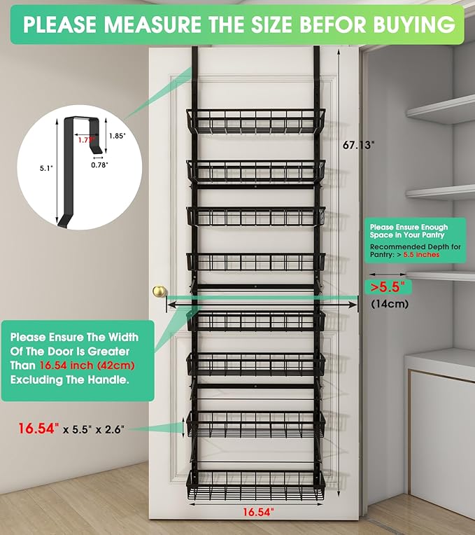 Mefirt Over The Door Pantry Organizer, Wall Mount Spice Rack, Pantry Hanging - Image 2