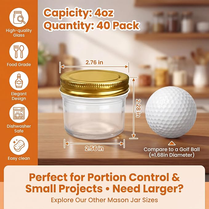QAPPDA 4oz Glass Jars With Lids, Small Mason Jars Wide Mouth, Mini Canning Jars - Image 2