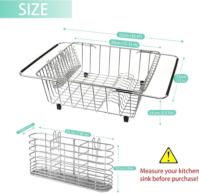 Sink Dish Drainer Rack, Expandable 304 Stainless Steel Dish Drying Rack - Image 3