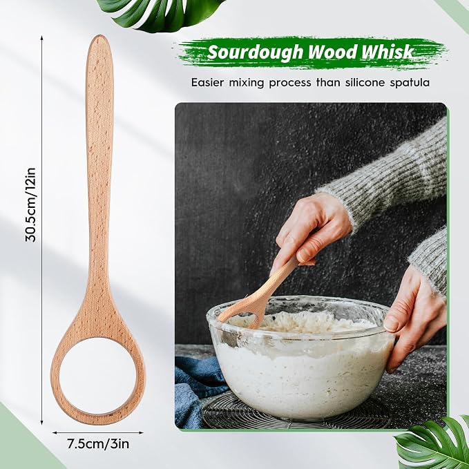 FoldTier 12 Inch Wooden Danish Dough Whisk Sourdough Whisk Dough Mixer Bread - Image 2