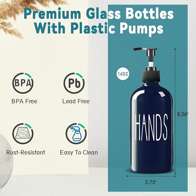 COHOSEGE Glass Soap Dispenser Set 2 Pack, 16 Oz Dish Soap Dispenser - Image 3