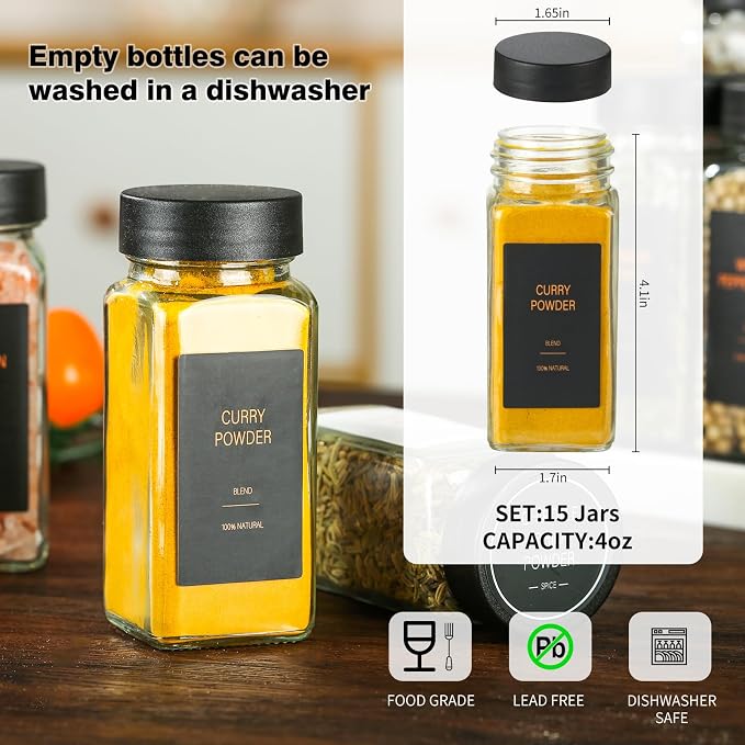 Spice Jars with Label，4oz Glass Spice Bottles With Shaker Lids，Seasoning - Image 3