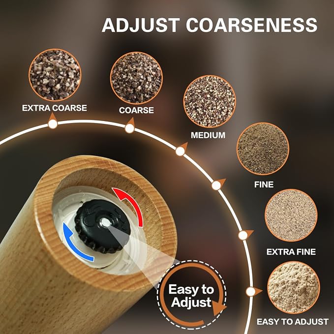 Wooden Salt And Pepper Grinder Set –【Gear-Shape Knob & Effortless Grinding】8 - Image 4