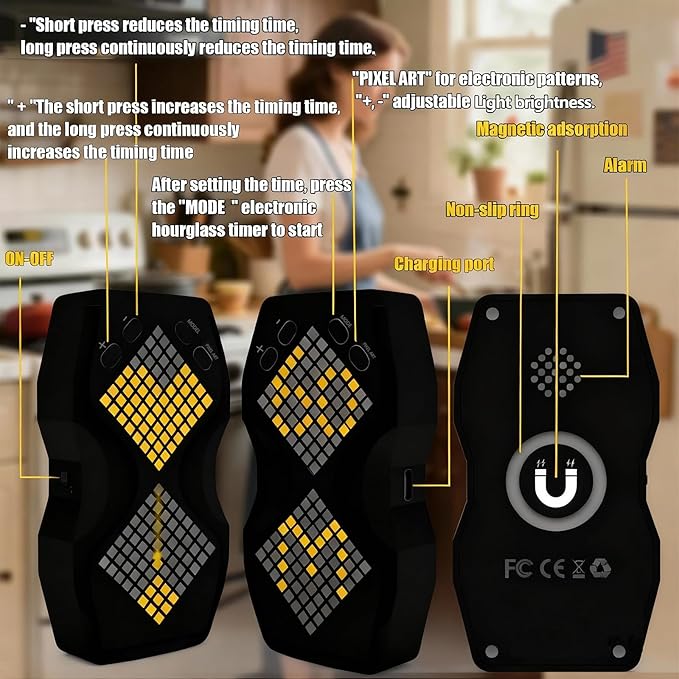 Visual Hourglass Timer, 1-60 Minute Countdown Magnetic Digital Timer, Buzzer - Image 6