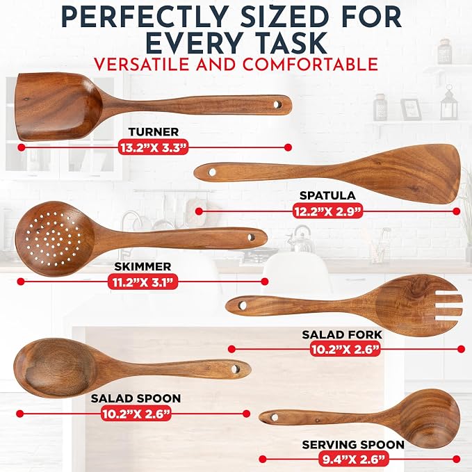 Teak Wooden Utensil Set 6-Piece - Image 3