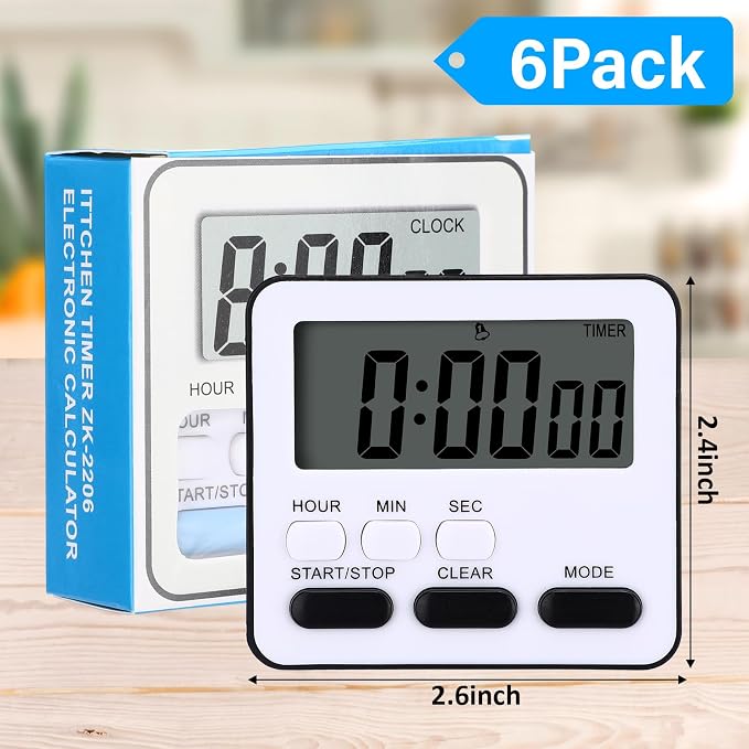 Leumoi 6 Pcs Digital Kitchen Timer 24 Hour Clock and Alarm Function Timer - Image 2