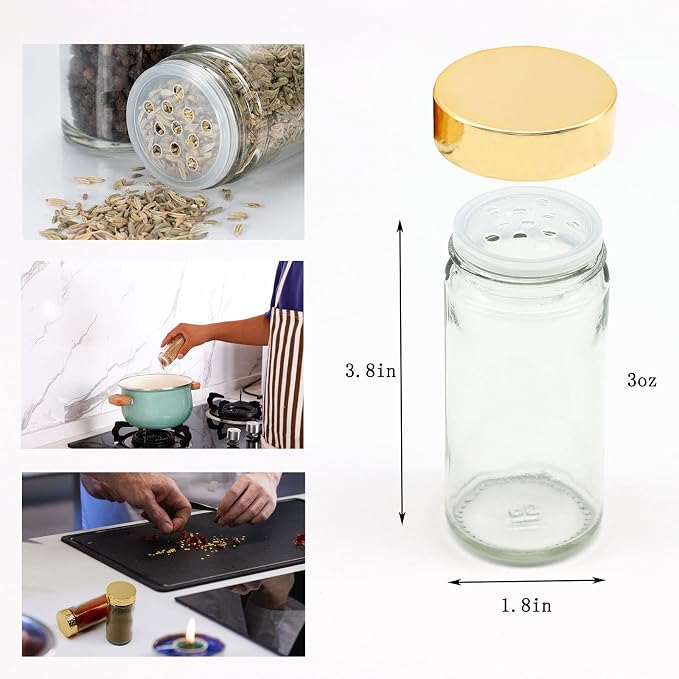 Tianifa 2pcs Gold Spice Jars, 3 oz Glass Seasoning Bottles, Spices Container - Image 2
