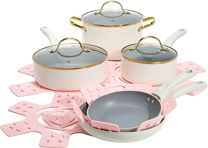 Paris Hilton Epic Nonstick Pots and Pans Set, Tempered Glass Lids, Soft Touch by TheWorldofParisHilton