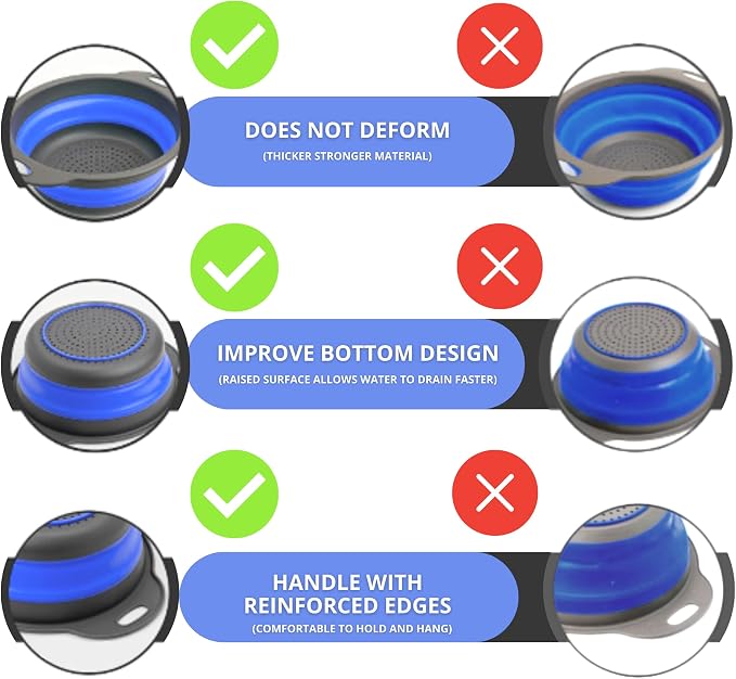 Round Silicone Blue Colander Collapsible – Foldable Kitchen Strainer Small - Image 3